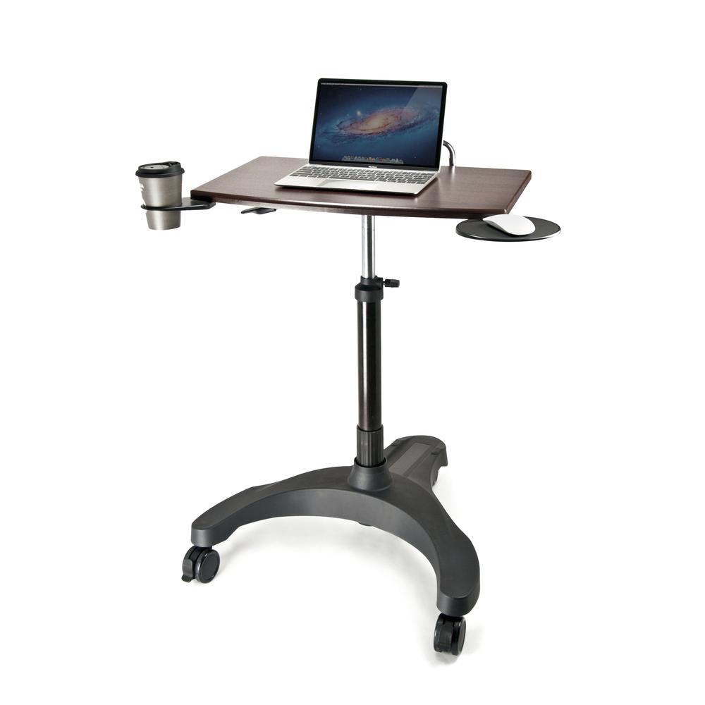Sit/Stand Mobile Laptop Workstation w/Walnut MDF Platform. Picture 2
