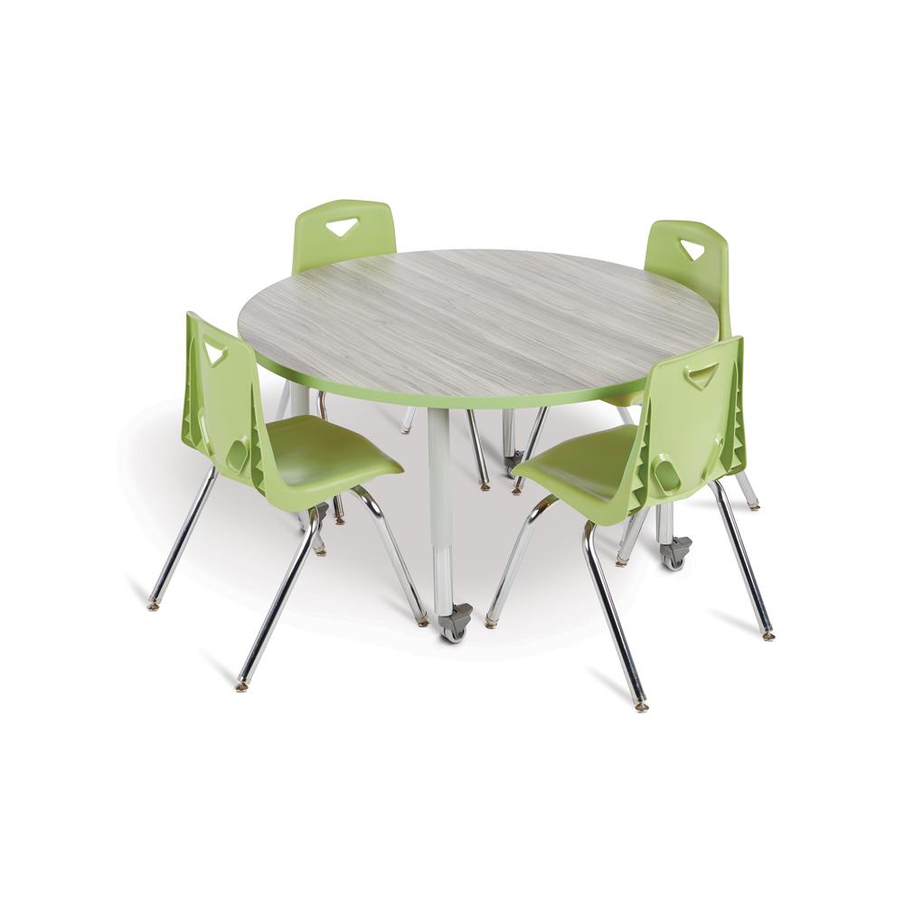 Berries® Round Activity Table - 36" Diameter, Mobile - Driftwood Gray/Key Lime/Gray. Picture 2