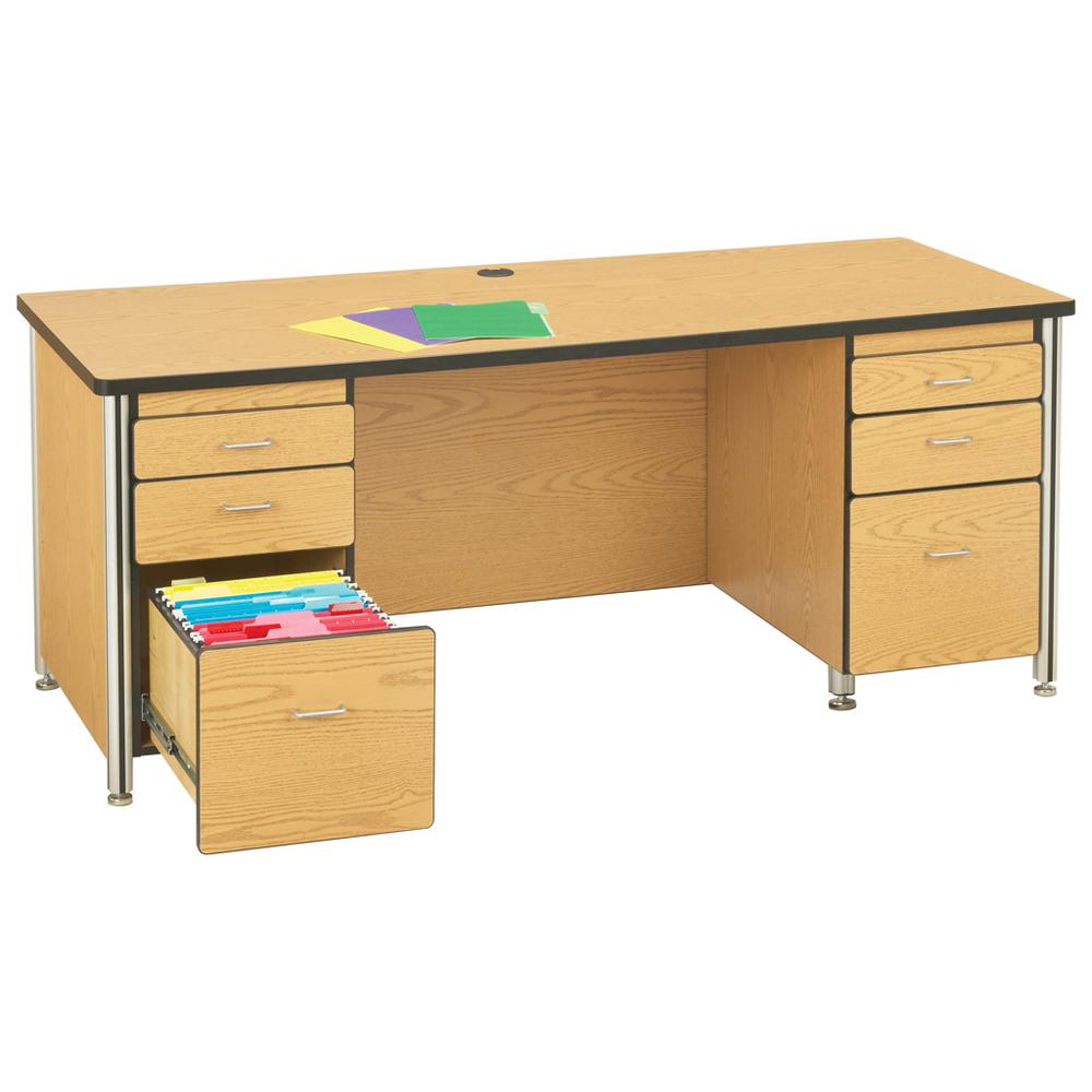 Teachers' 66" Desk with 2 Pedestals - Oak. Picture 1