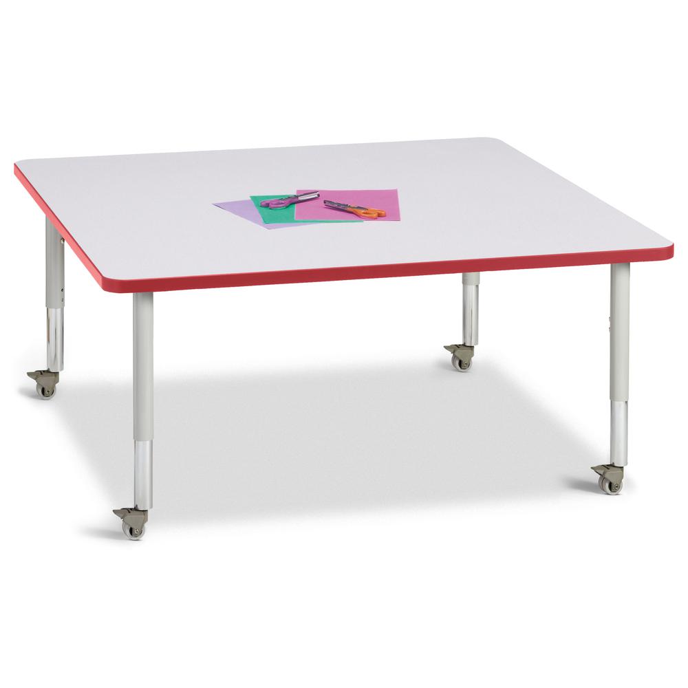 Square Activity Table - 48" X 48", Mobile - Gray/Red/Gray. Picture 1