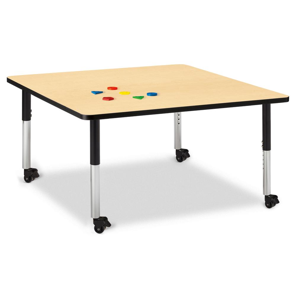Square Activity Table - 48" X 48", Mobile - Maple/Black/Black. Picture 1