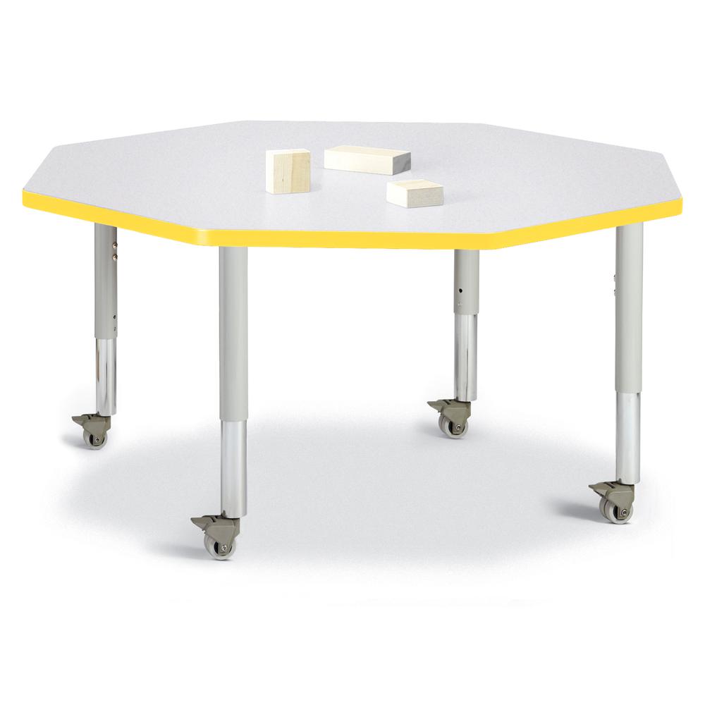 Octagon Activity Table - 48" X 48", Mobile - Gray/Yellow/Gray. Picture 1