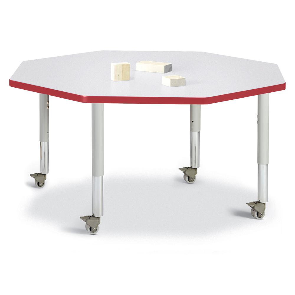 Octagon Activity Table - 48" X 48", Mobile - Gray/Red/Gray. Picture 1