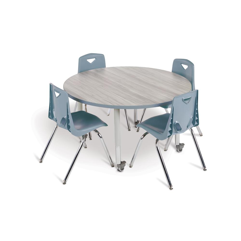 Berries® Round Activity Table - 48" Diameter, E-height - Driftwood Gray/Coastal Blue/Gray. Picture 2