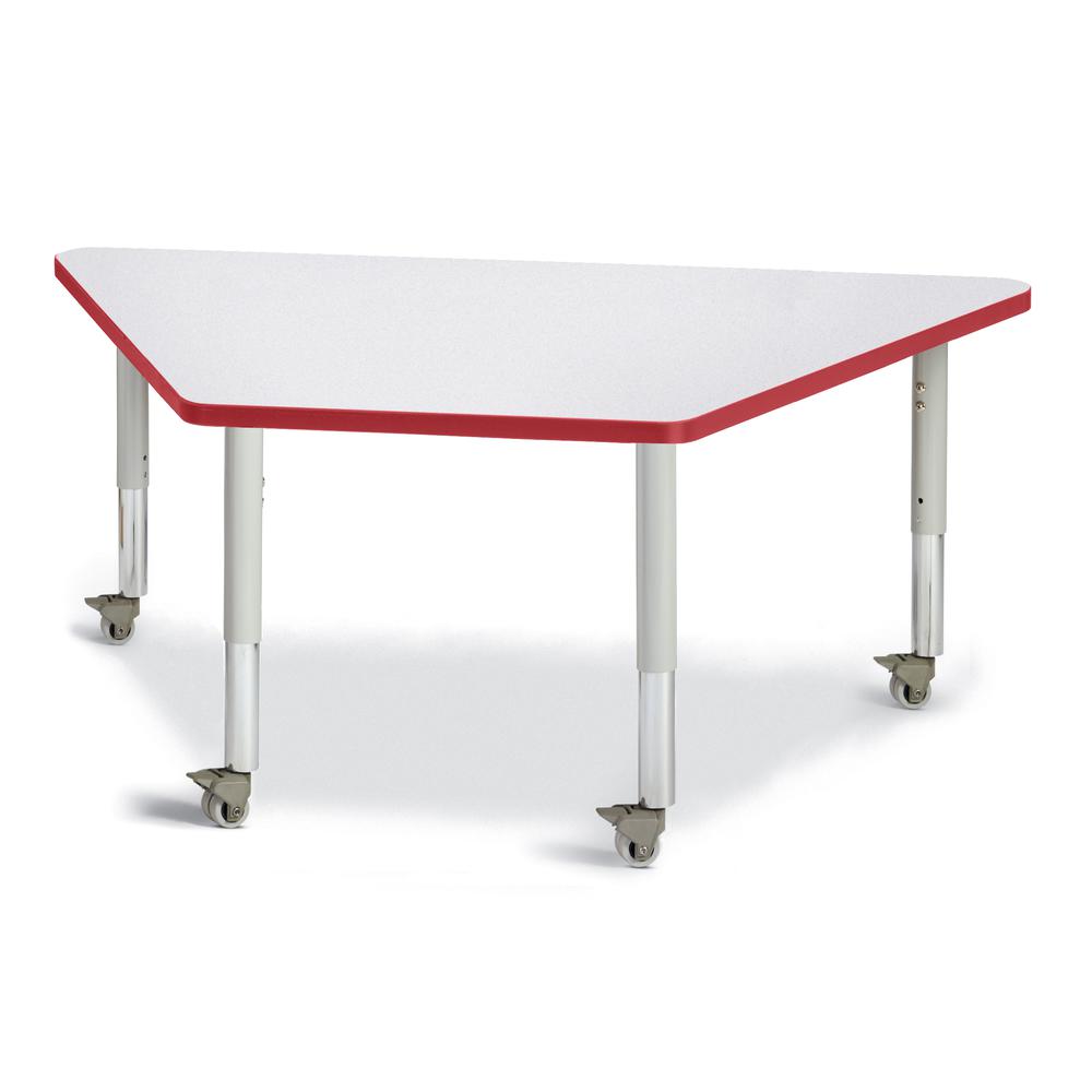 Trapezoid Activity Tables - 30" X 60", Mobile - Gray/Red/Gray. Picture 1