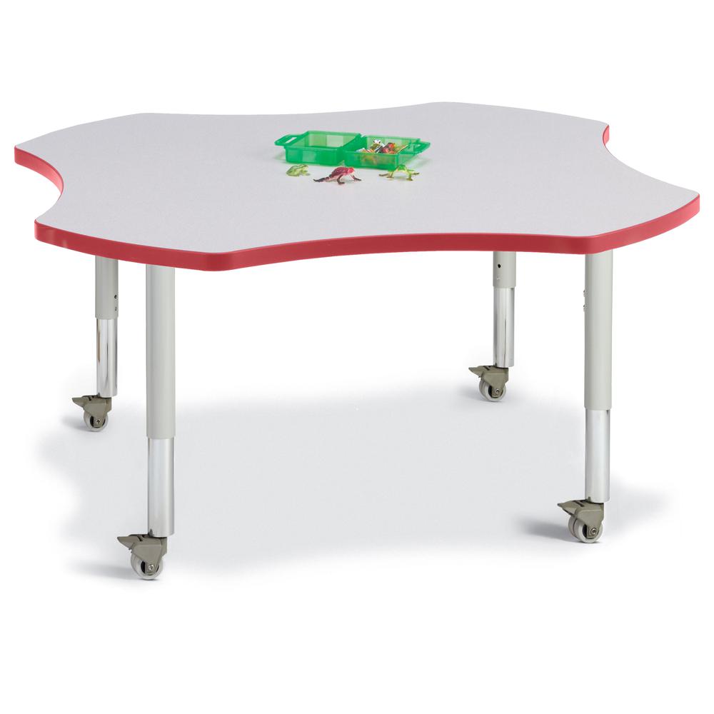 Four Leaf Activity Table - 48", Mobile - Gray/Red/Gray. Picture 1