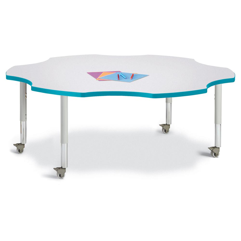 Six Leaf Activity Table - 60", Mobile - Gray/Teal/Gray. Picture 1