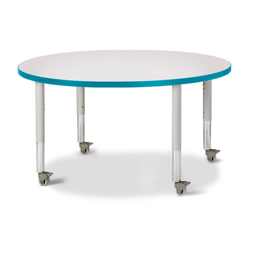 Round Activity Table - 42" Diameter, Mobile - Gray/Teal/Gray. Picture 1