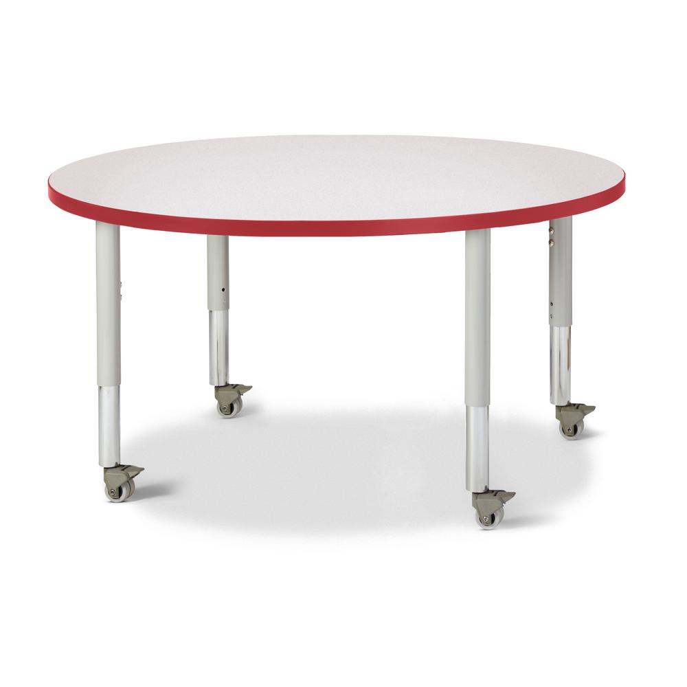 Round Activity Table - 42" Diameter, Mobile - Gray/Red/Gray. Picture 1