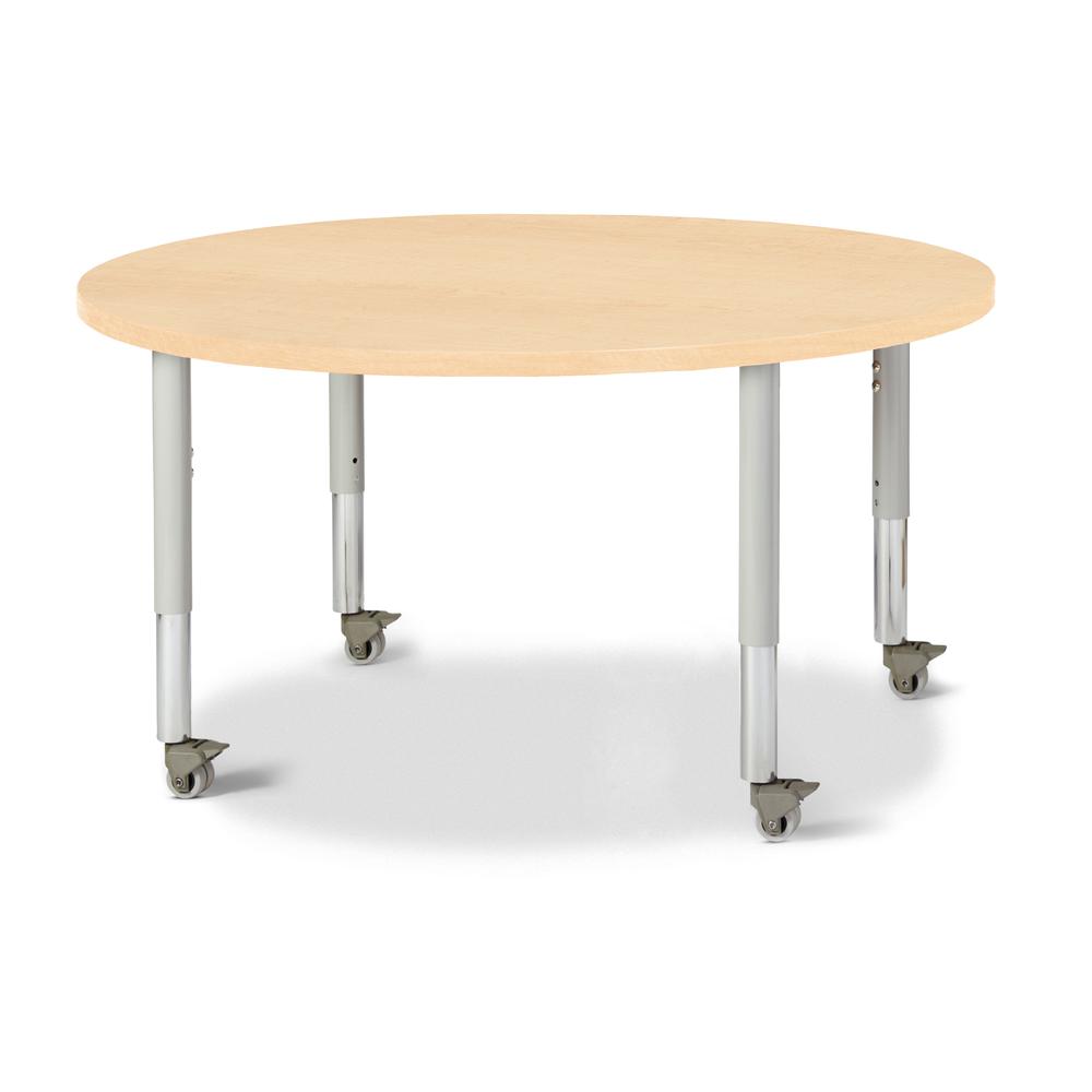 Round Activity Table - 42" Diameter, Mobile - Maple/Maple/Gray. Picture 1
