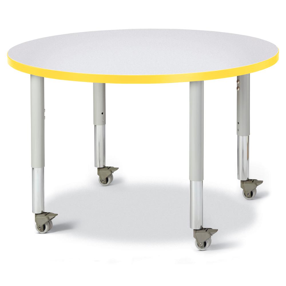 Round Activity Table - 36" Diameter, Mobile - Gray/Yellow/Gray. Picture 1