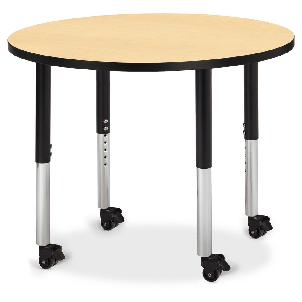 Round Activity Table - 36" Diameter, Mobile - Maple/Black/Black. Picture 1