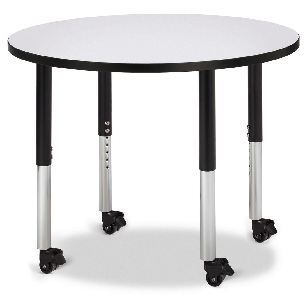Round Activity Table - 36" Diameter, Mobile - Gray/Black/Black. Picture 1