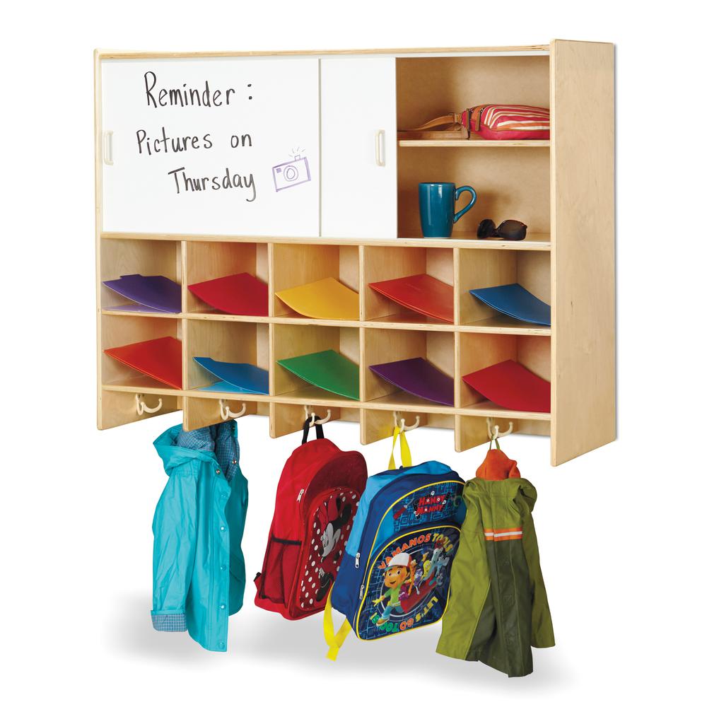 10 Section Wall Mount Coat Locker with Storage – with Colored Cubbie-Trays. Picture 5