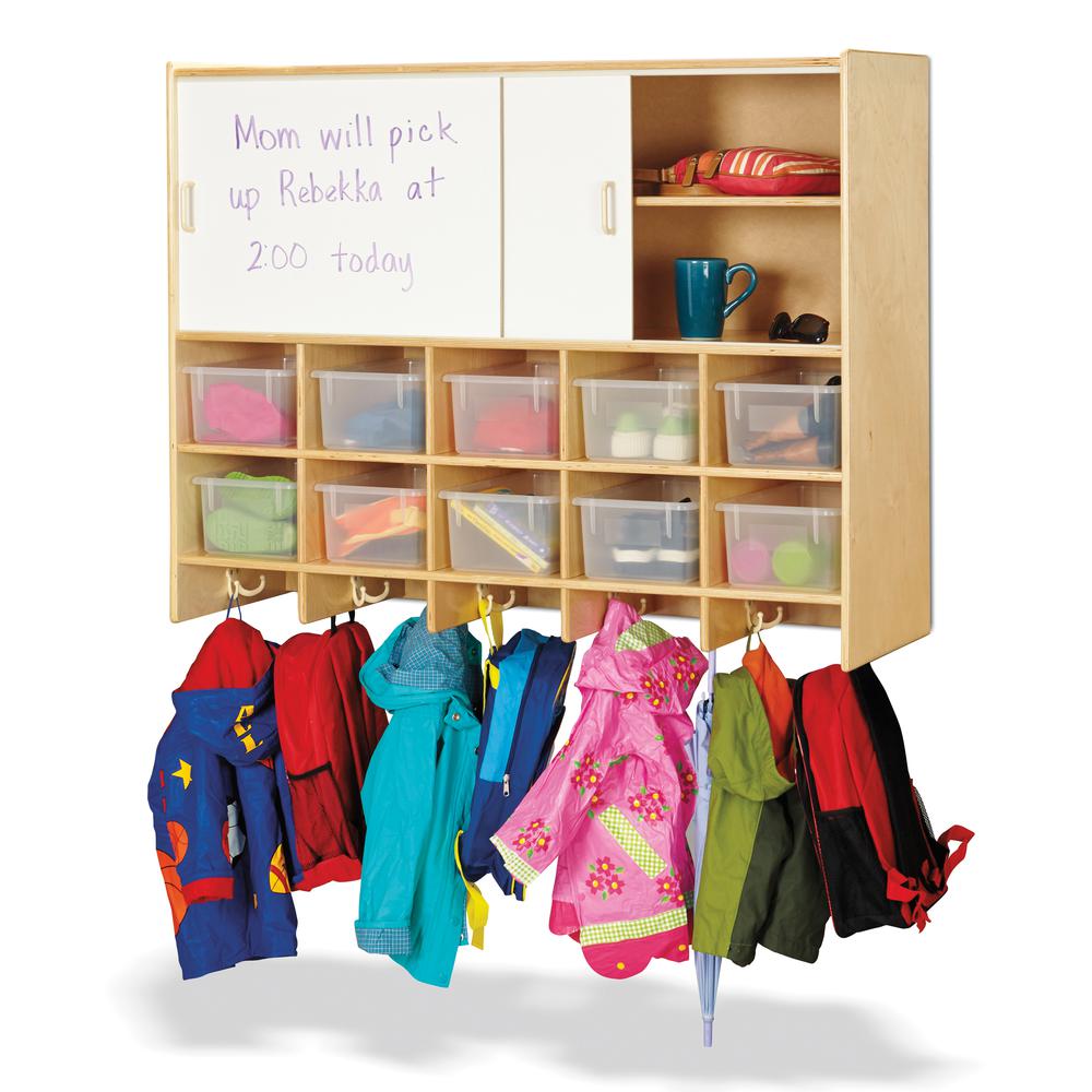 10 Section Wall Mount Coat Locker with Storage – with Colored Cubbie-Trays. Picture 4