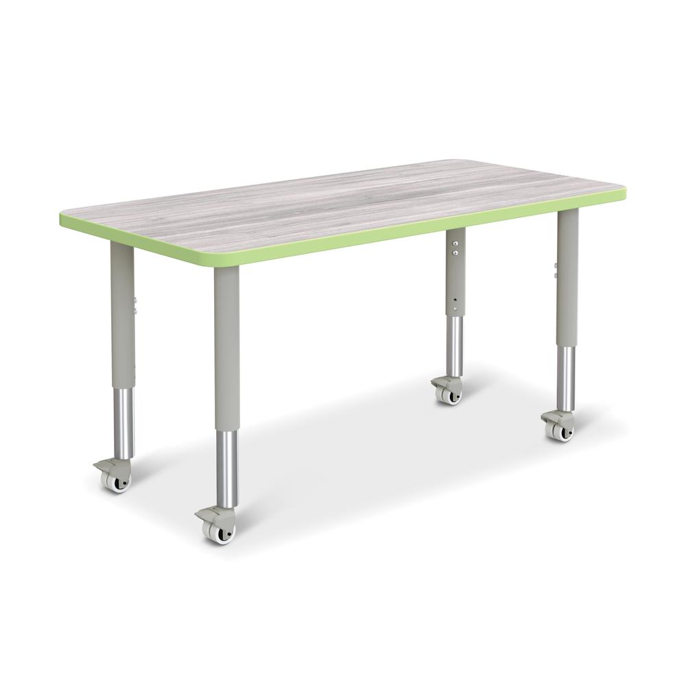 Berries® Rectangle Activity Table - 24" X 48", Mobile - Driftwood Gray/Key Lime/Gray. Picture 1