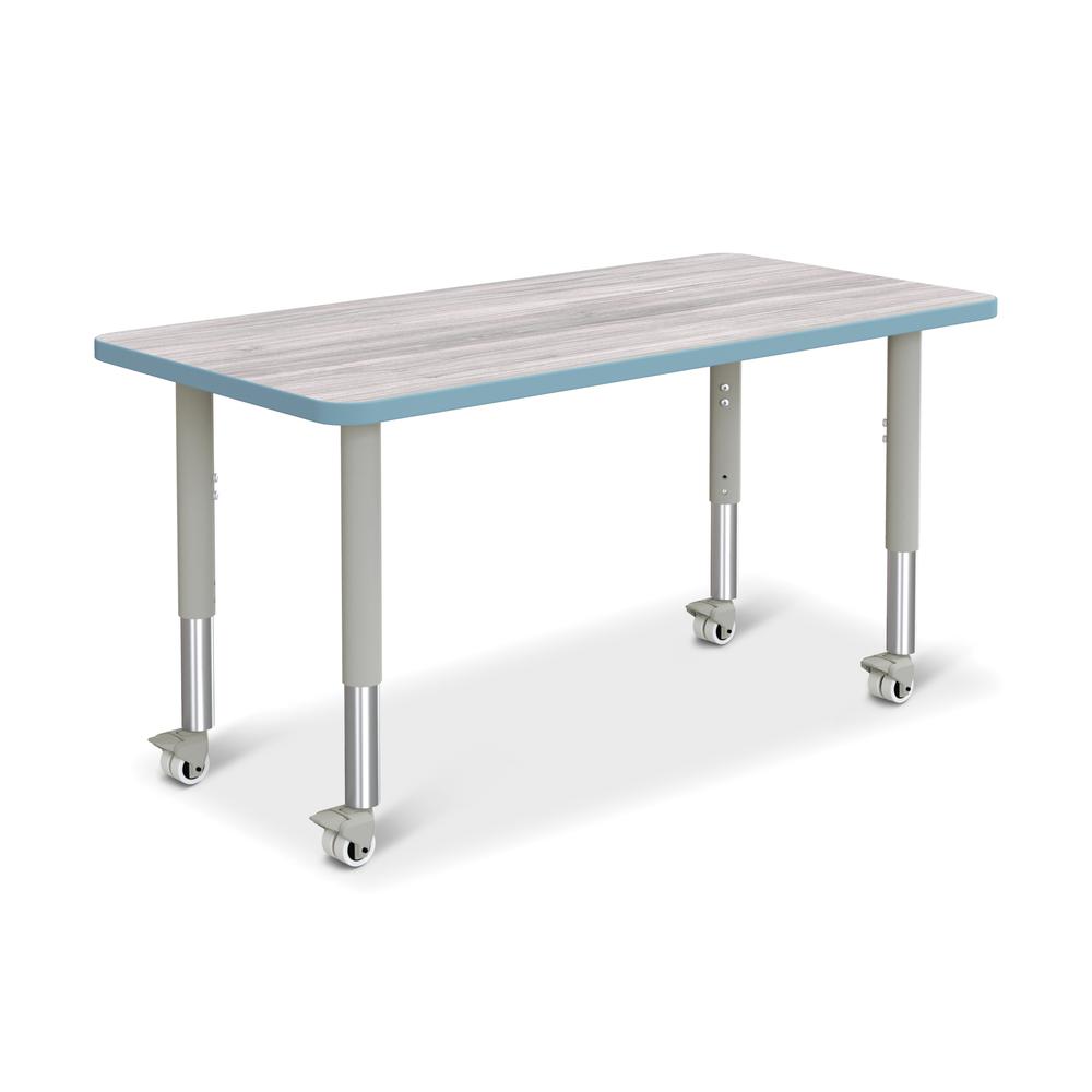 Berries® Rectangle Activity Table - 24" X 48", Mobile - Driftwood Gray/Coastal Blue/Gray. Picture 1