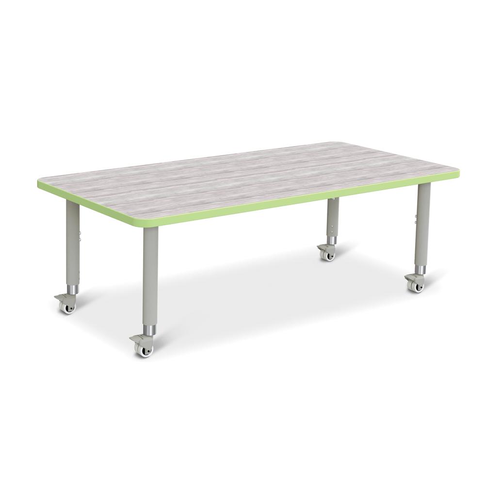 Berries® Rectangle Activity Table - 30" X 60", Mobile - Driftwood Gray/Key Lime/Gray. Picture 1