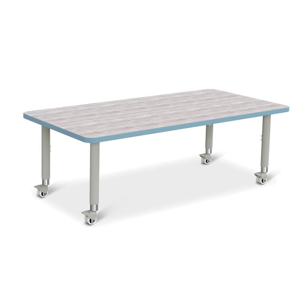 Berries® Rectangle Activity Table - 30" X 60", Mobile - Driftwood Gray/Coastal Blue/Gray. Picture 1