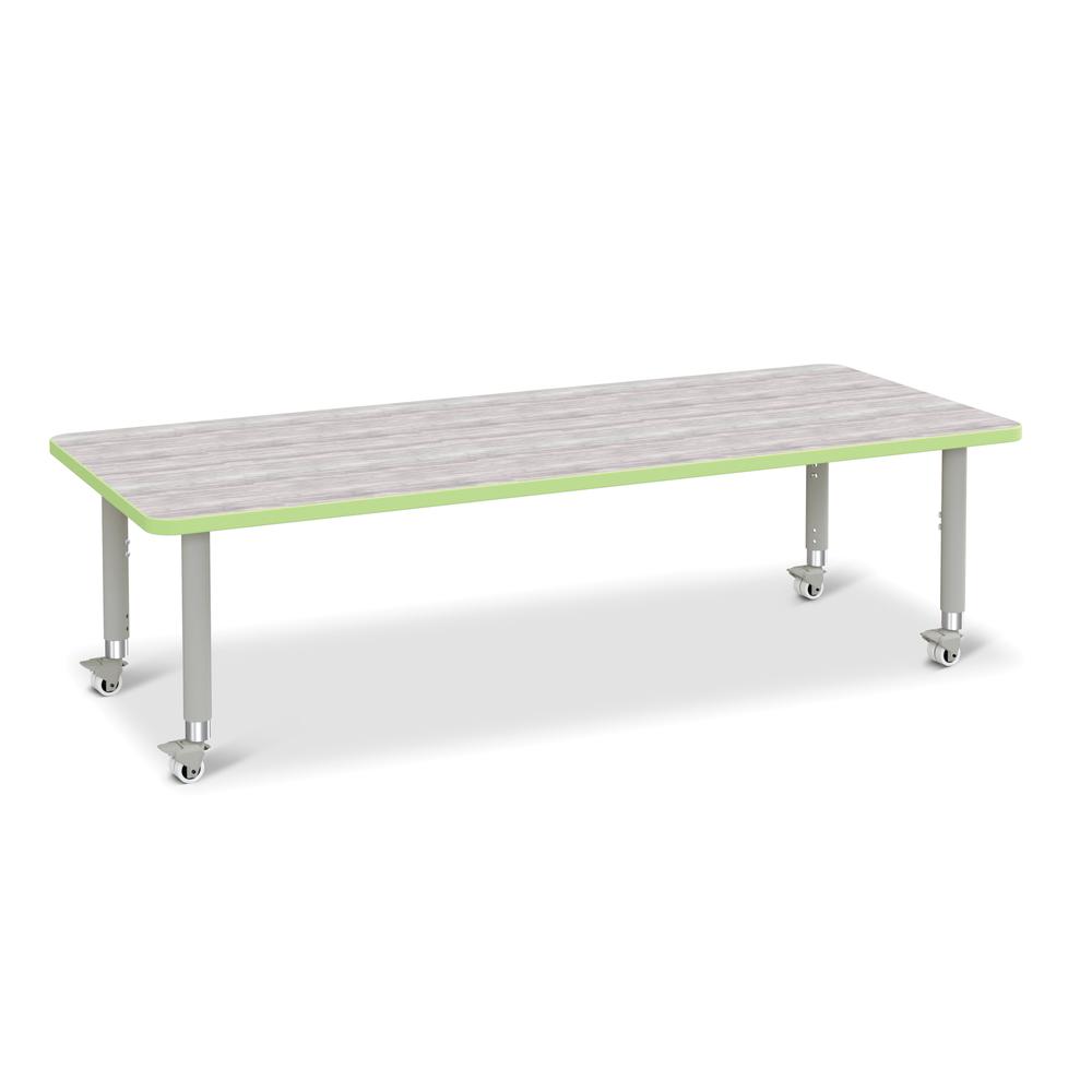Berries® Rectangle Activity Table - 30" X 72", Mobile - Driftwood Gray/Key Lime/Gray. Picture 1