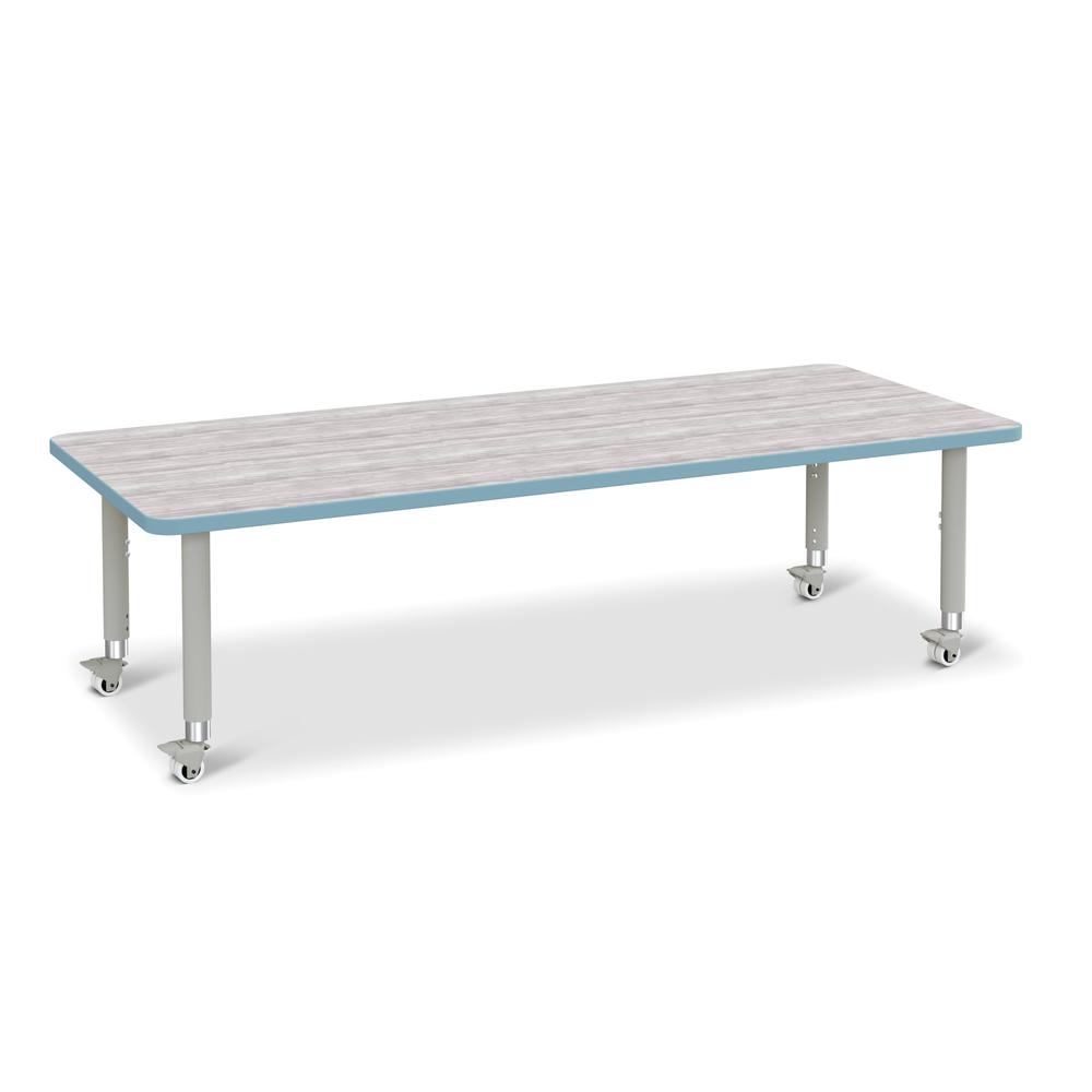 Berries® Rectangle Activity Table - 30" X 72", Mobile - Driftwood Gray/Coastal Blue/Gray. Picture 1