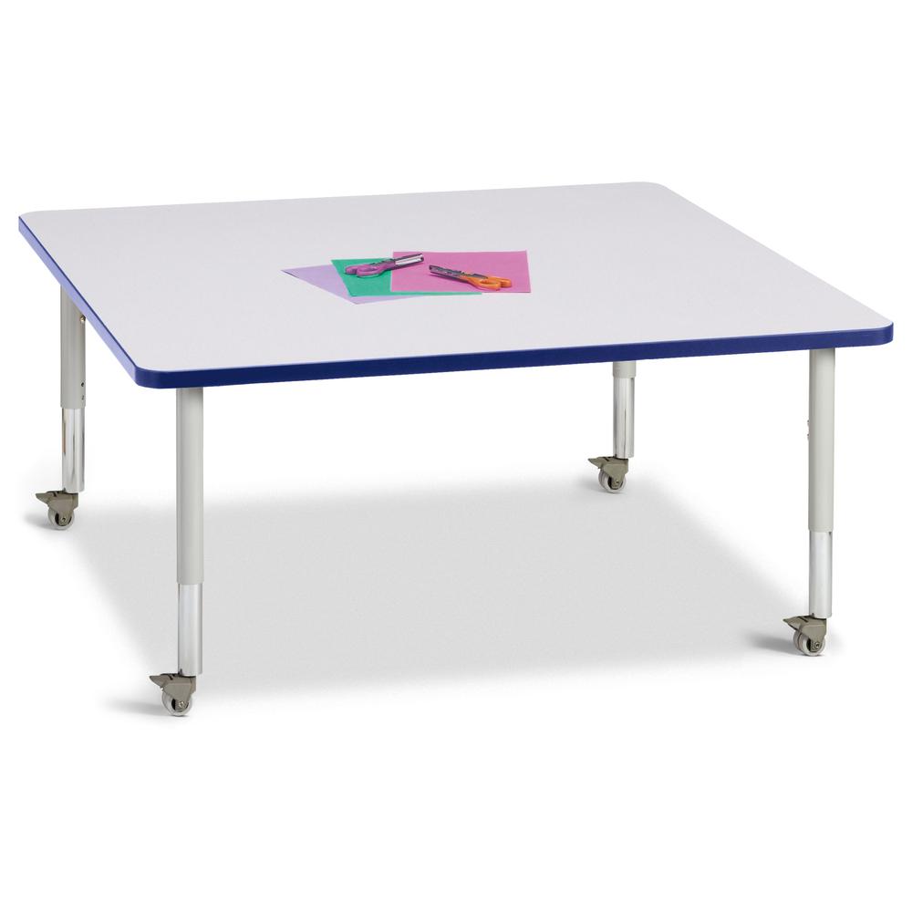 Square Activity Table - 48" X 48", Mobile - Gray/Blue/Gray. Picture 1