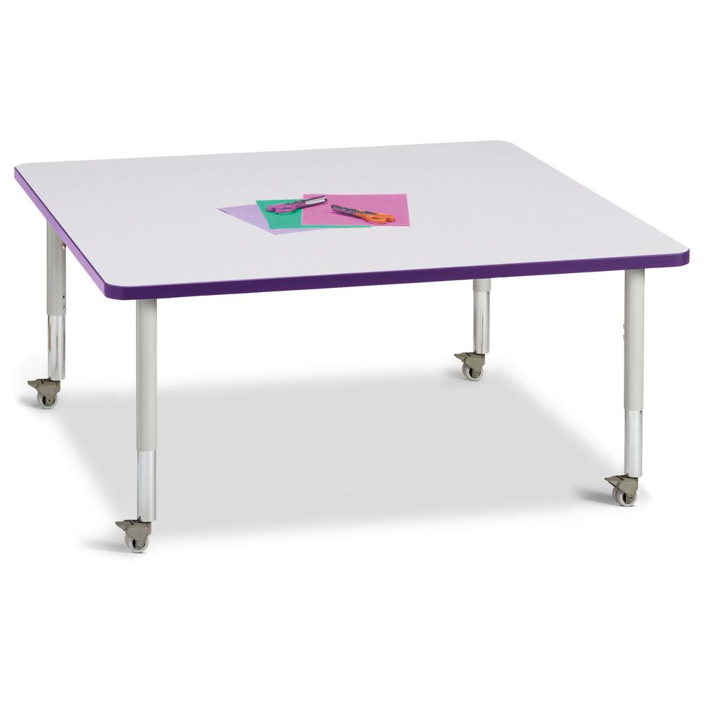 Square Activity Table - 48" X 48", Mobile - Gray/Purple/Gray. Picture 1