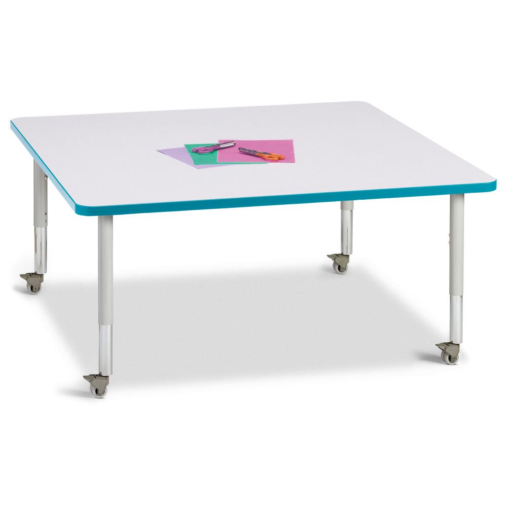 Square Activity Table - 48" X 48", Mobile - Gray/Teal/Gray. Picture 1