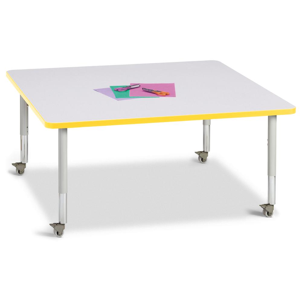 Square Activity Table - 48" X 48", Mobile - Gray/Yellow/Gray. Picture 1