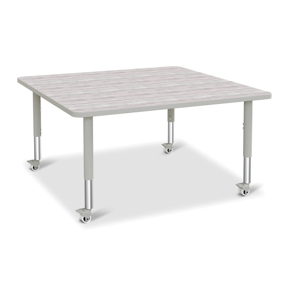 Berries® Square Activity Table - 48" X 48", Mobile - Driftwood Gray/Gray/Gray. Picture 1