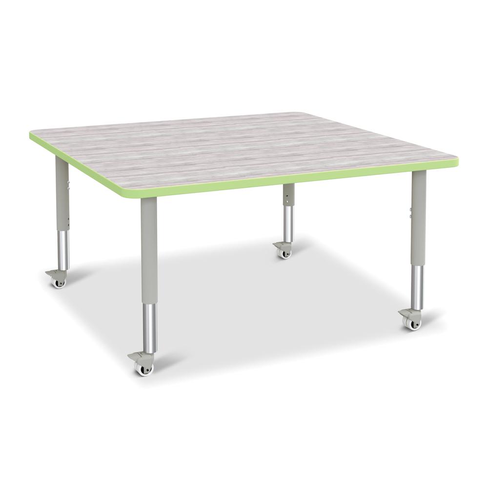 Berries® Square Activity Table - 48" X 48", Mobile - Driftwood Gray/Key Lime/Gray. Picture 1