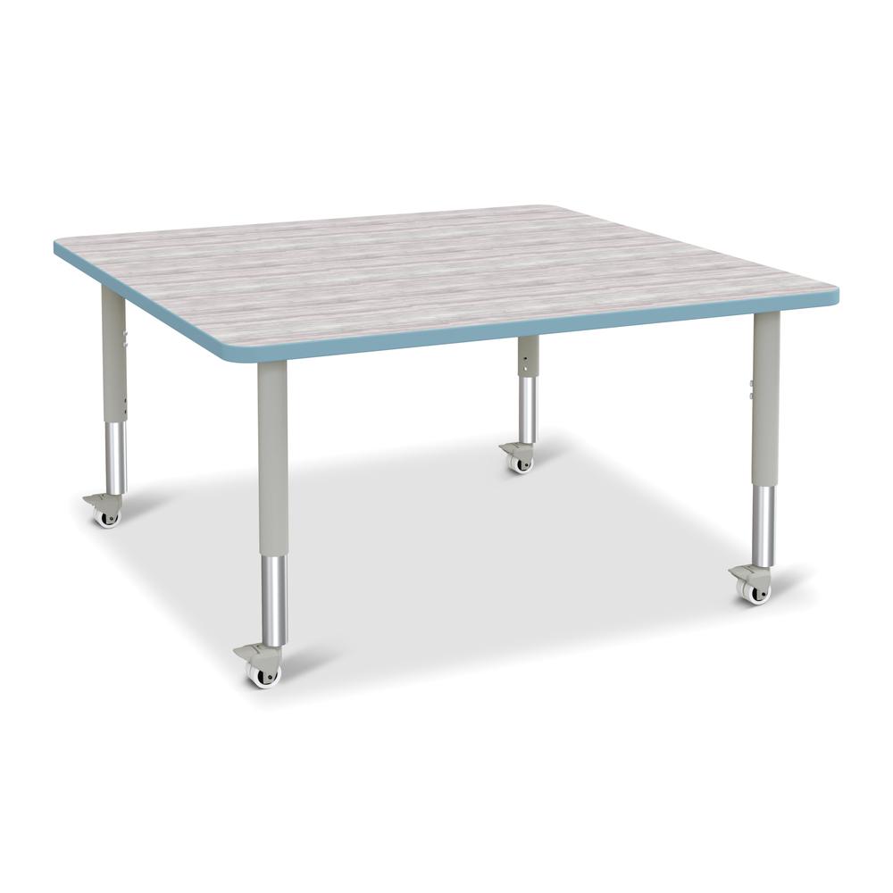 Berries® Square Activity Table - 48" X 48", Mobile - Driftwood Gray/Coastal Blue/Gray. Picture 1