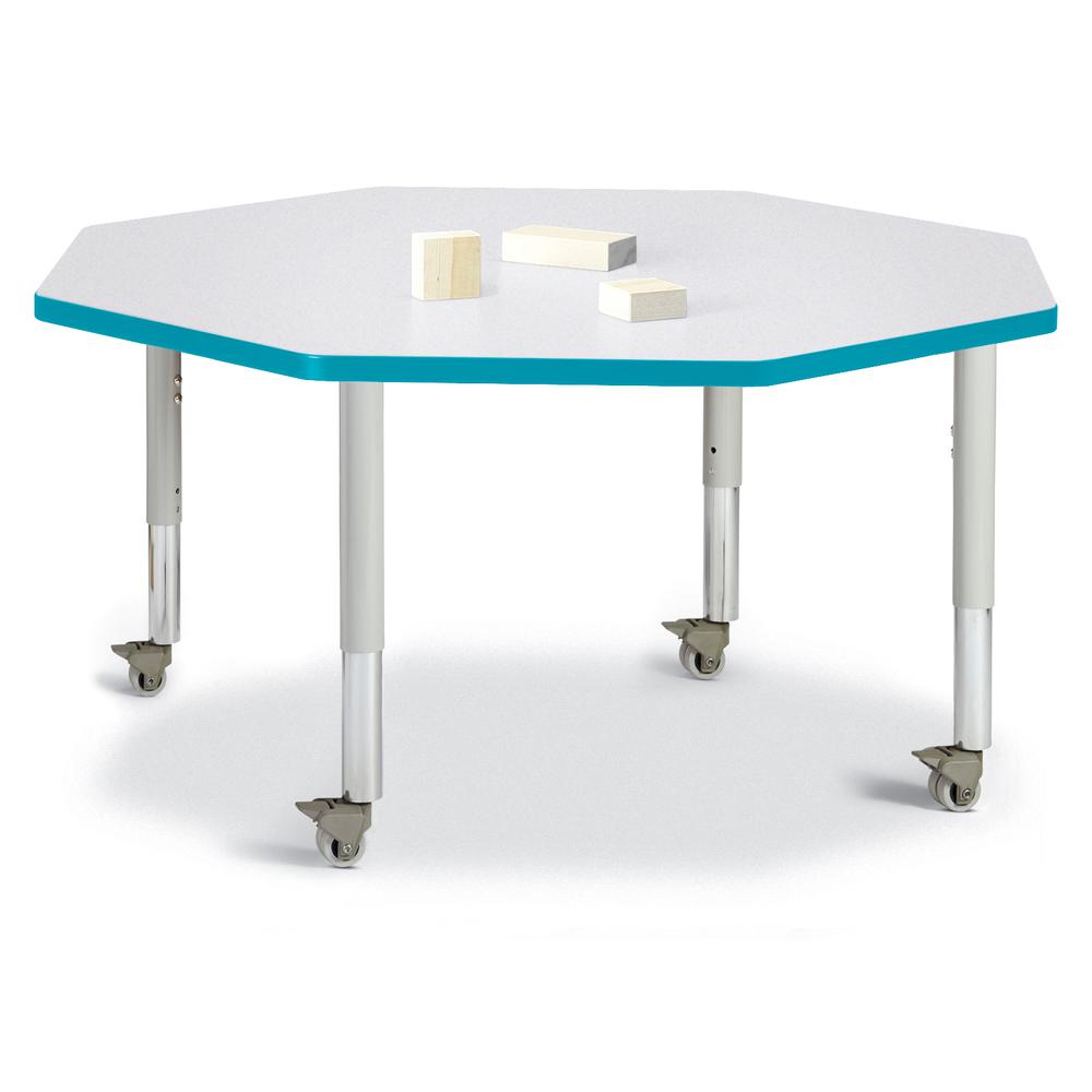 Octagon Activity Table - 48" X 48", Mobile - Gray/Teal/Gray. Picture 1