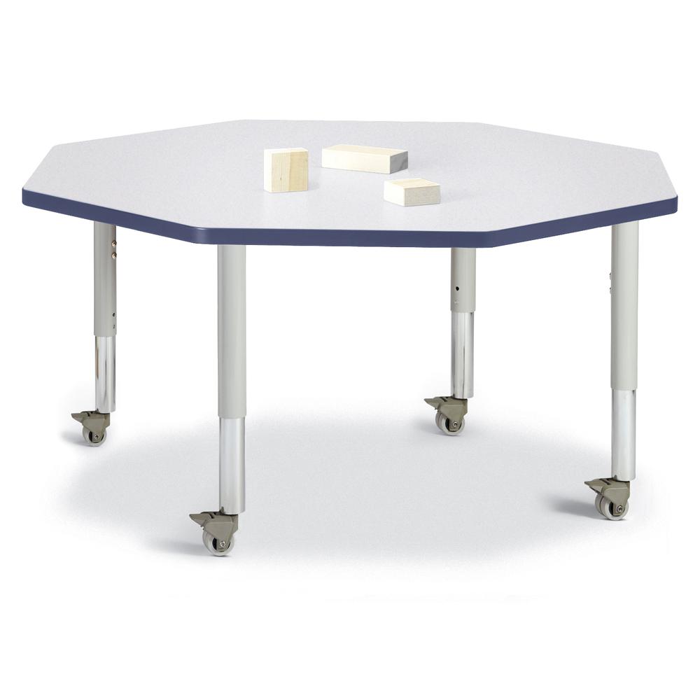 Octagon Activity Table - 48" X 48", Mobile - Gray/Navy/Gray. Picture 1