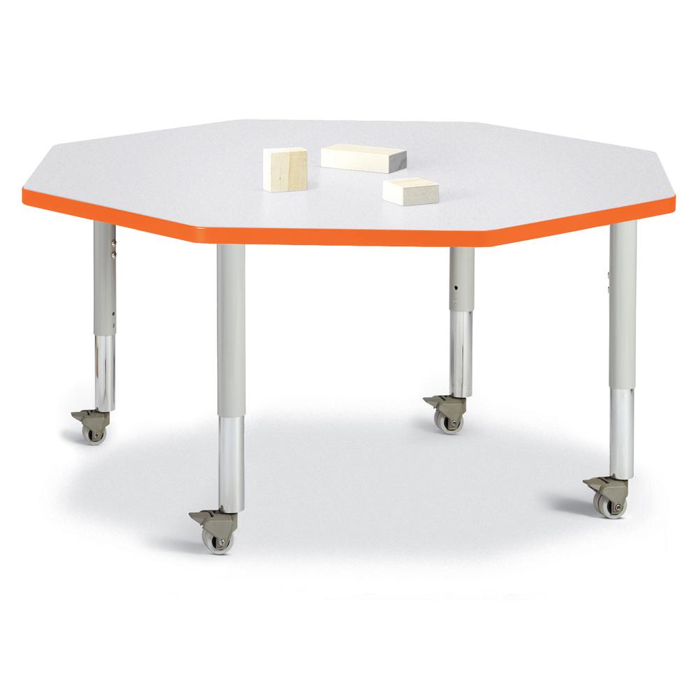 Octagon Activity Table - 48" X 48", Mobile - Gray/Orange/Gray. Picture 1