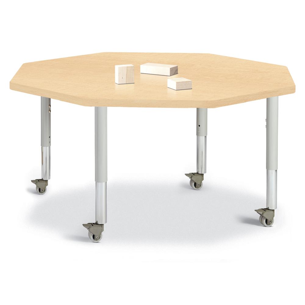 Octagon Activity Table - 48" X 48", Mobile - Maple/Maple/Gray. Picture 1