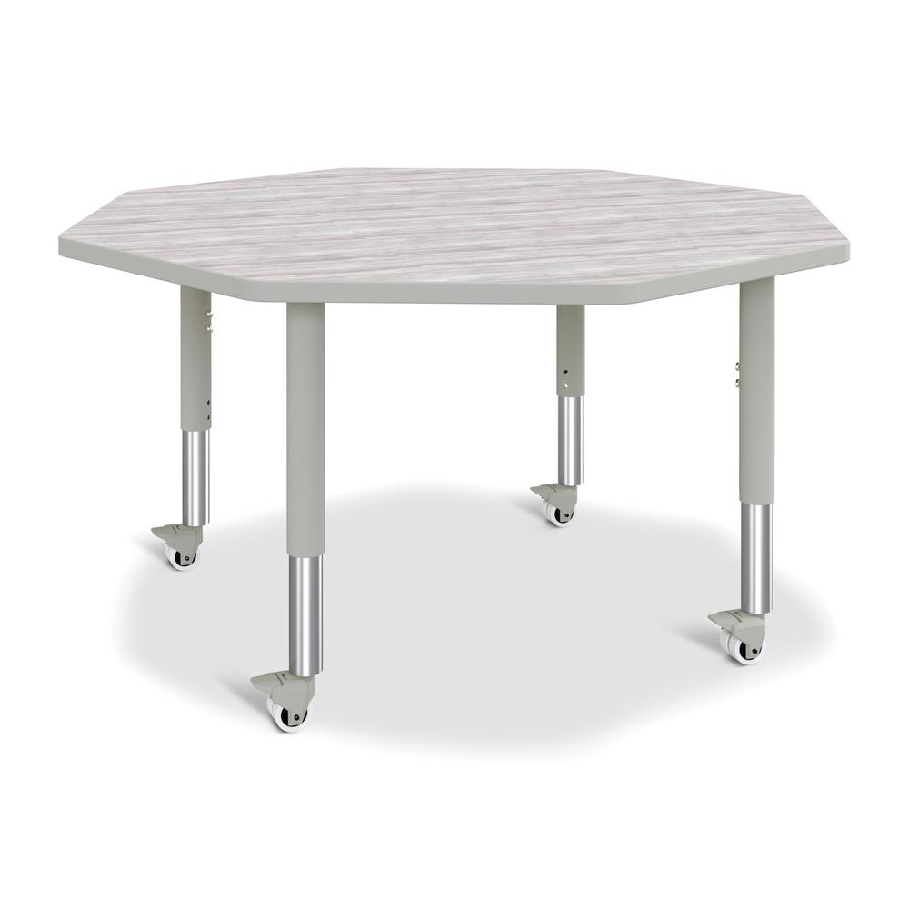 Berries® Octagon Activity Table - 48" X 48", Mobile - Driftwood Gray/Gray/Gray. Picture 1