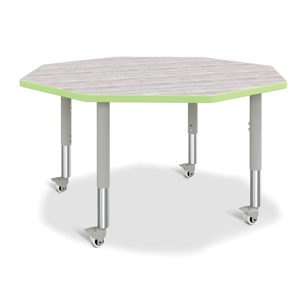 Berries® Octagon Activity Table - 48" X 48", Mobile - Driftwood Gray/Key Lime/Gray. Picture 1