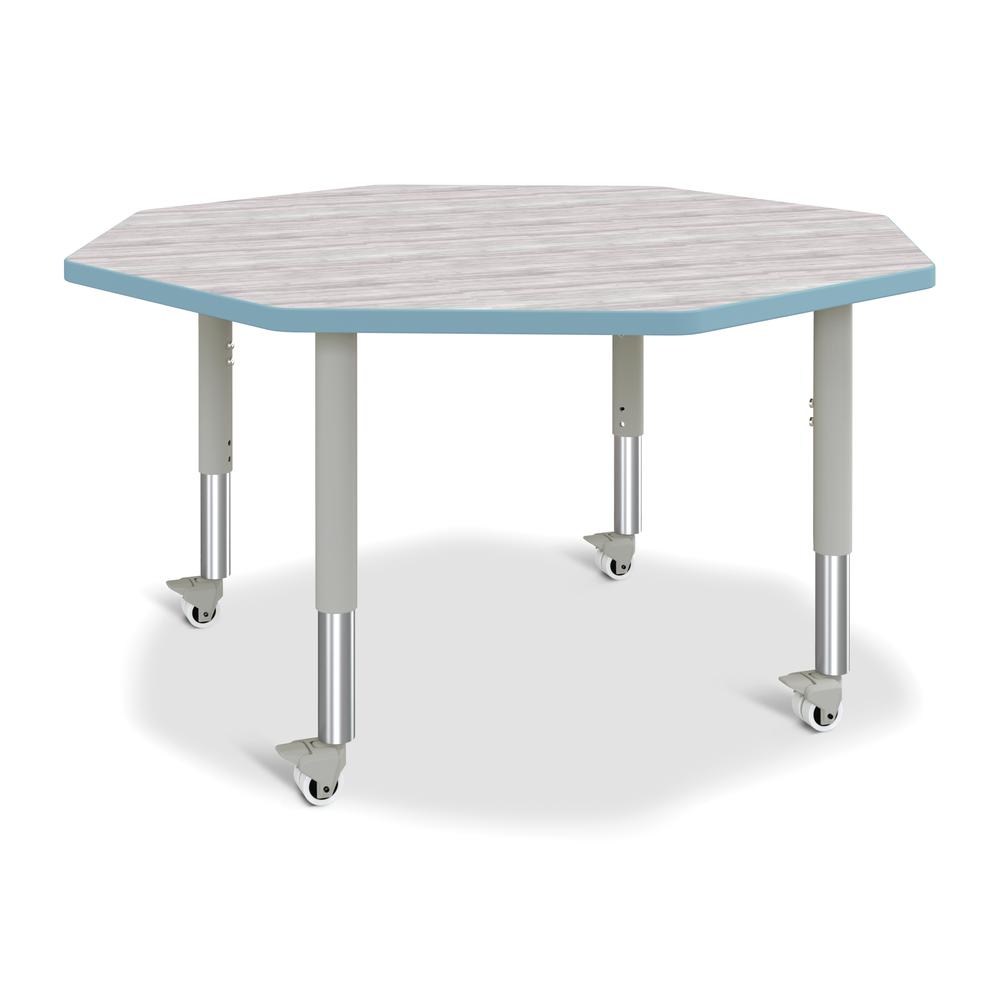 Berries® Octagon Activity Table - 48" X 48", Mobile - Driftwood Gray/Coastal Blue/Gray. Picture 1
