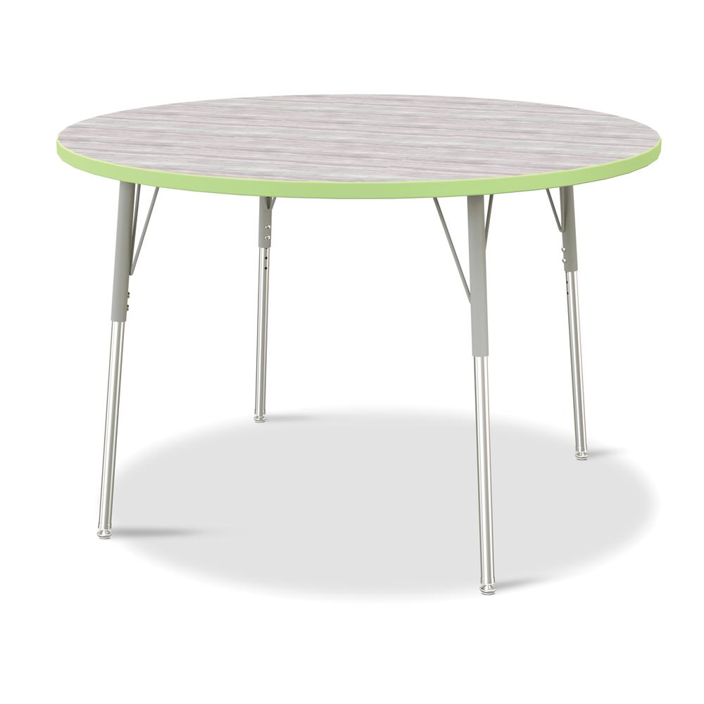 Berries® Round Activity Table - 48" Diameter, A-height - Driftwood Gray/Key Lime/Gray. Picture 1