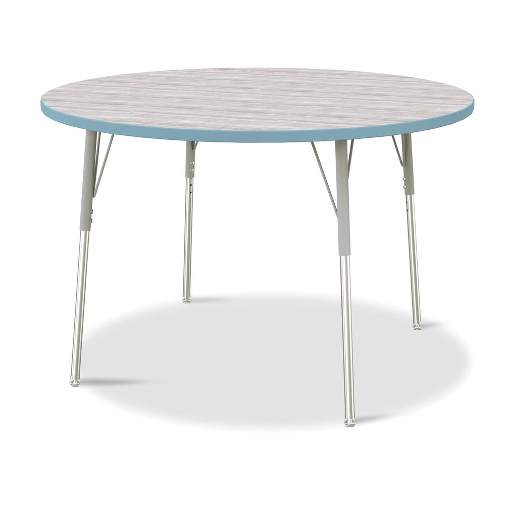 Berries® Round Activity Table - 48" Diameter, A-height - Driftwood Gray/Coastal Blue/Gray. Picture 1