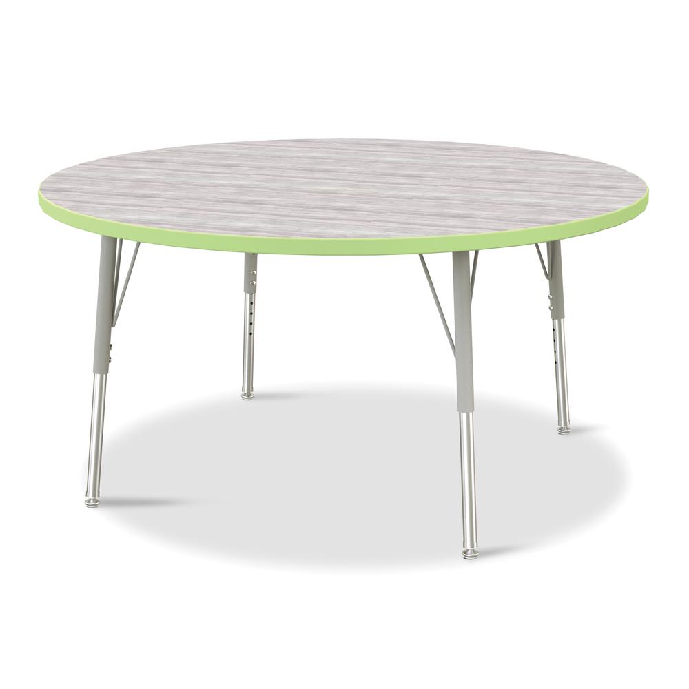 Berries® Round Activity Table - 48" Diameter, E-height - Driftwood Gray/Key Lime/Gray. Picture 1