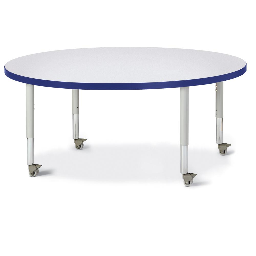 Round Activity Table - 48" Diameter, Mobile - Gray/Blue/Gray. Picture 1