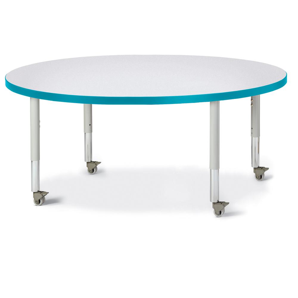 Round Activity Table - 48" Diameter, Mobile - Gray/Teal/Gray. Picture 1