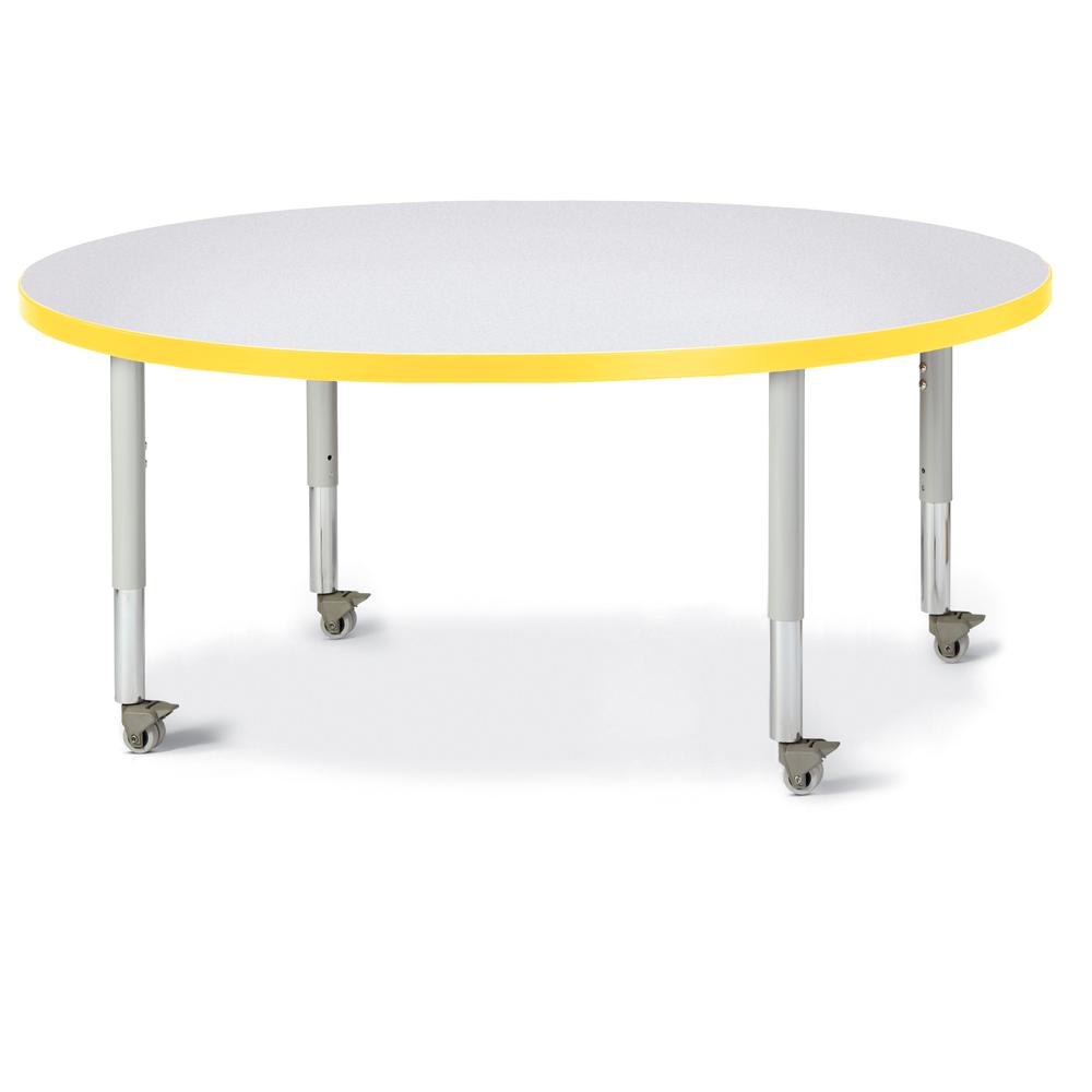 Round Activity Table - 48" Diameter, Mobile - Gray/Yellow/Gray. The main picture.