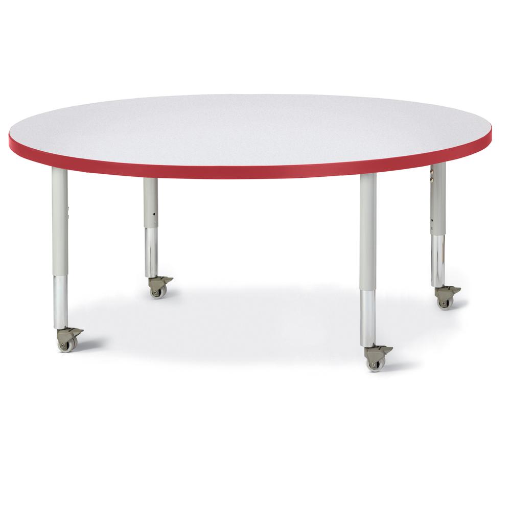 Round Activity Table - 48" Diameter, Mobile - Gray/Red/Gray. Picture 1