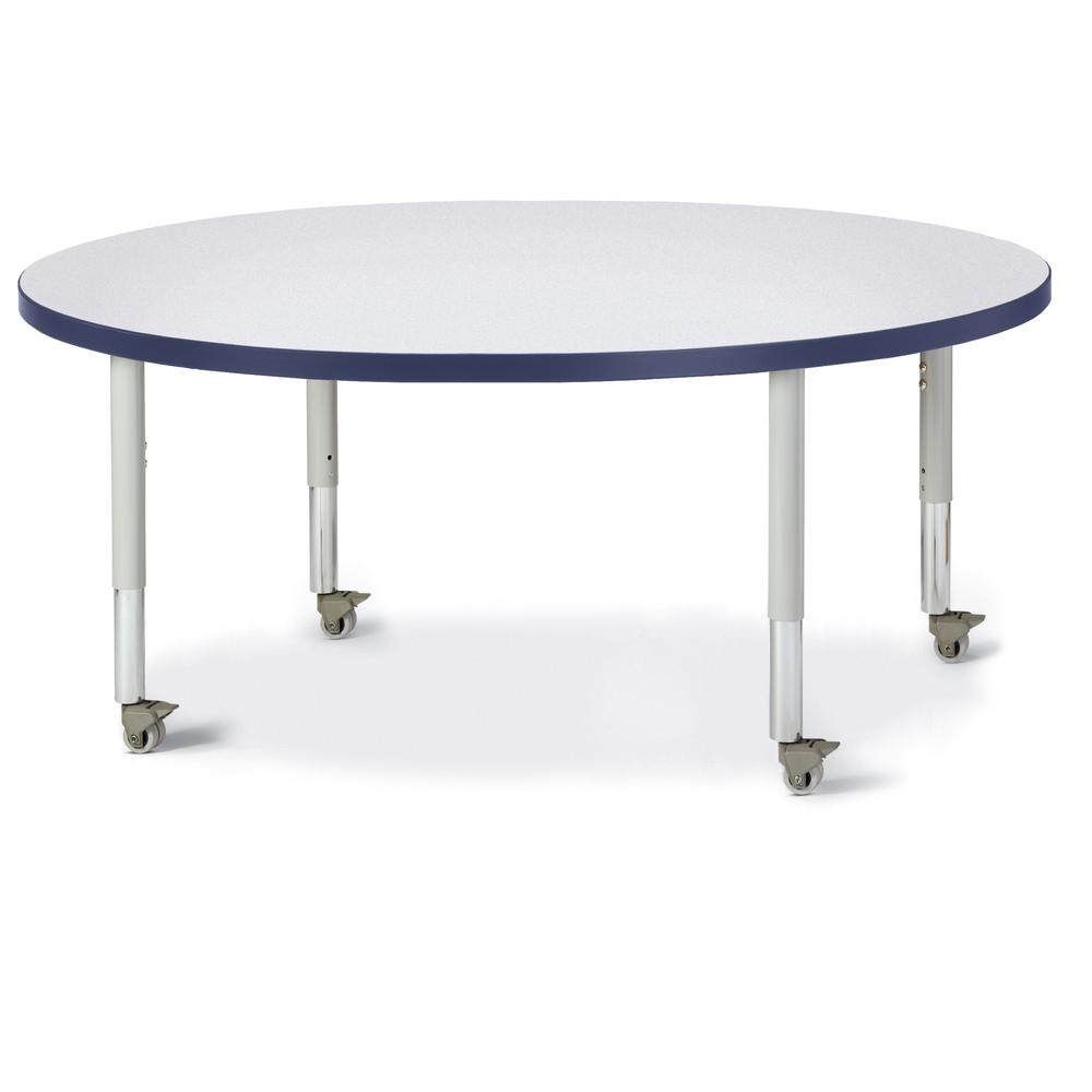 Round Activity Table - 48" Diameter, Mobile - Gray/Navy/Gray. Picture 1