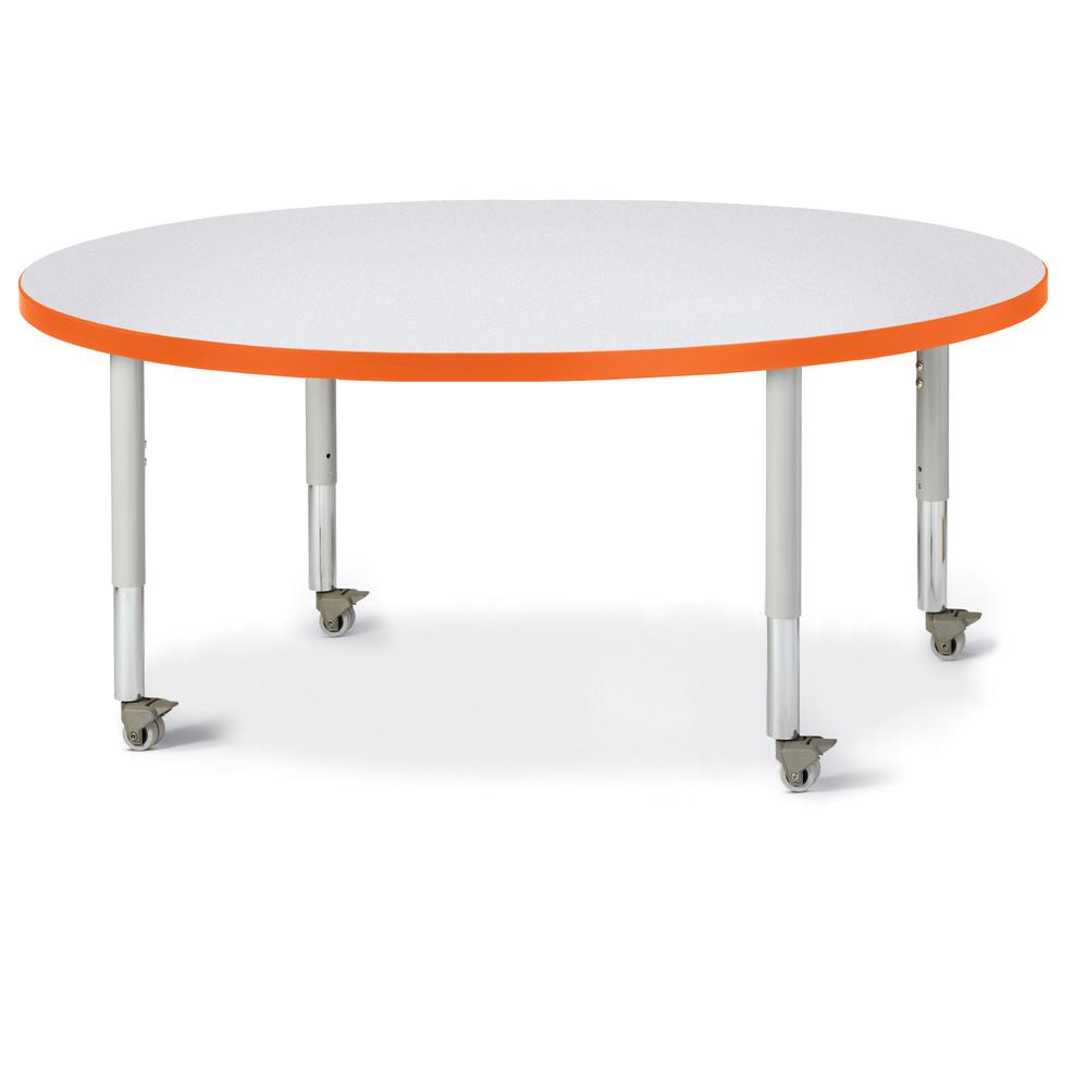 Round Activity Table - 48" Diameter, Mobile - Gray/Orange/Gray. Picture 1