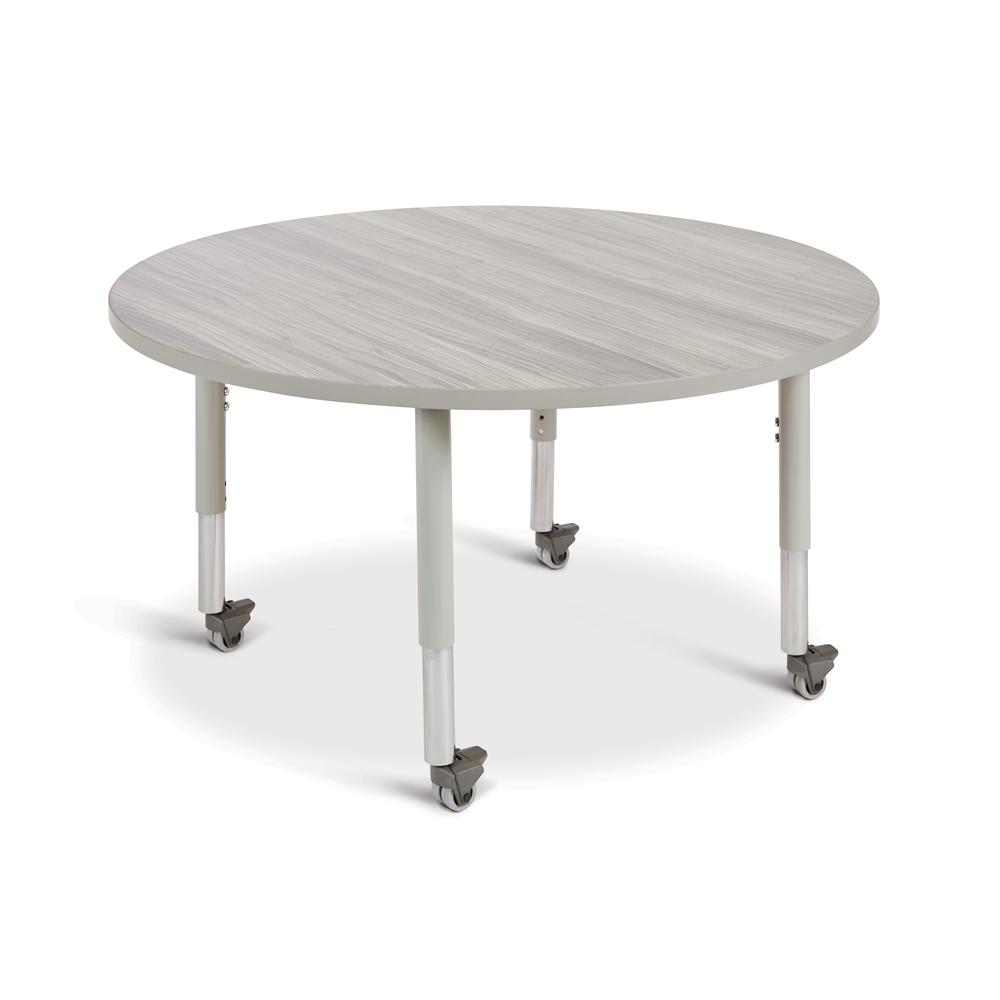 Berries® Round Activity Table - 48" Diameter, Mobile - Driftwood Gray/Gray/Gray. Picture 1