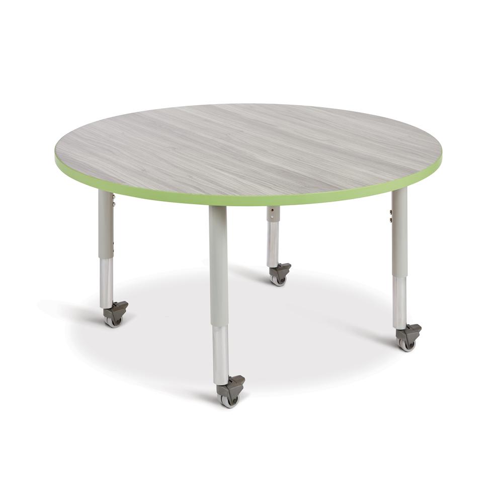 Berries® Round Activity Table - 48" Diameter, Mobile - Driftwood Gray/Key Lime/Gray. Picture 1